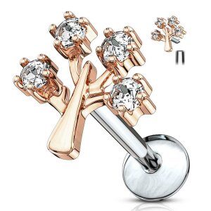 Steel - Barbell - Tragus - Life Tree - Crystal Rosegold