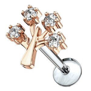 Steel - Barbell - Tragus - Life Tree - Crystal Rosegold