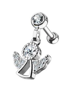 Stahl - Barbell - Tragus - Dangle Element - Engel - Kristall