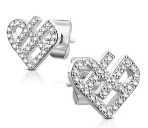 Steel - Ear stud - heart rhomboid - 925 sterling silver