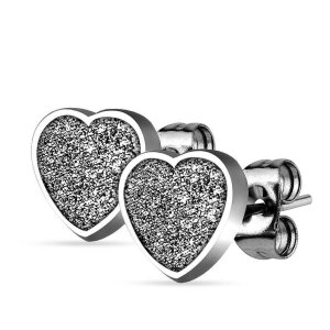 Steel - Ear stud - Heart Sand Glitter