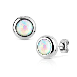 Stahl - Ohrstecker - Opal Weiß