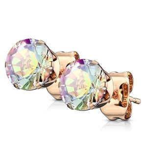 Rosegold Steel - Ear stud - Crystal Aurora Borealis