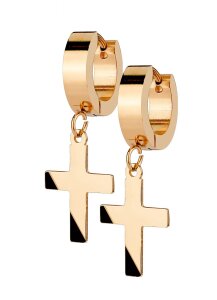 Stahl - Creolen - Kreuz Rosegold