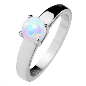 Stainless Steel - Finger Ring - round Opal prong set 
