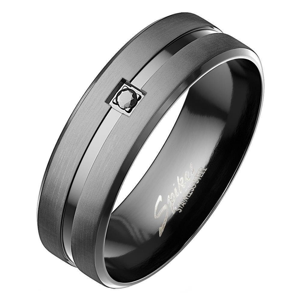 Black Steel - Finger Ring - Glanzstreif mit Kristall