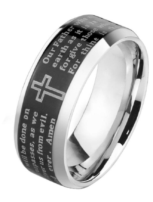 Steel - Finger Ring - Cross Lord´s Prayer