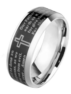 Steel - Finger Ring - Cross Lord´s Prayer