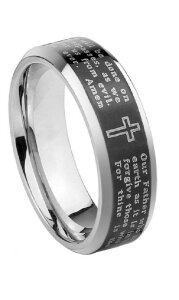 Steel - Finger Ring - Cross Lord´s Prayer