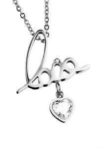 Stainless Steel - Chain Necklace - Love with Heart Crystal