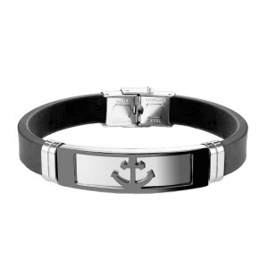 Silikon - Armband - Platte mit Anker Prägung Schwarz