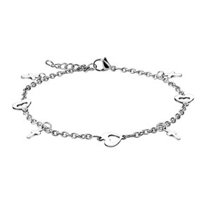 Stainless Steel - Bracelet - Heart and Cross Dangling...