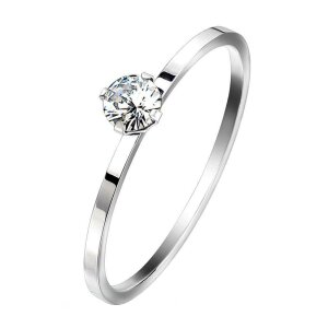 Steel - Finger Ring - Prong Set Round Crystal on Plain Band