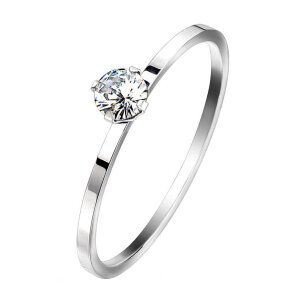 Steel - Finger Ring - Prong Set Round Crystal on Plain...