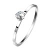 Steel - Finger Ring - Prong Set Round Crystal on Plain Band  56