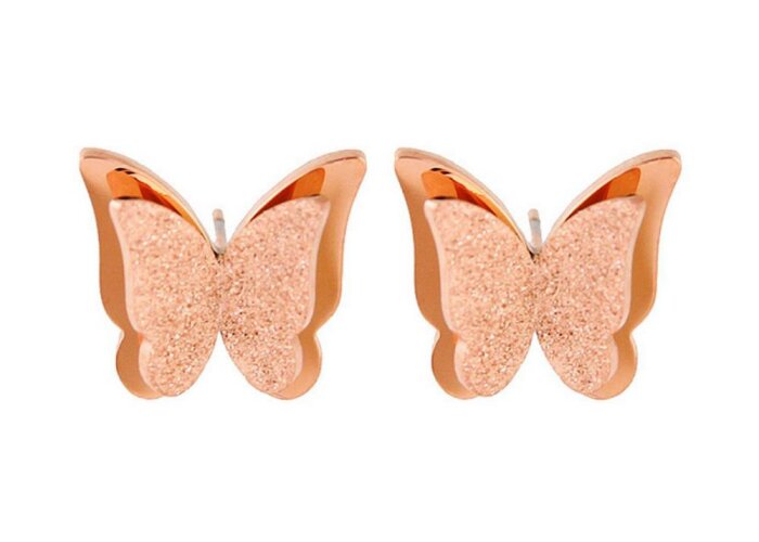 Rosegold Steel - Ohrstecker - Schmetterling - Sandgestrahlt