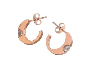 Rosegold Steel - Ohrstecker - Kreole mit Kristall Steg