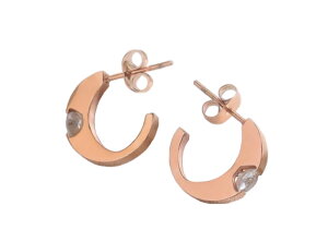 Rosegold Steel - Ear stud -  Half Ring with Crystal