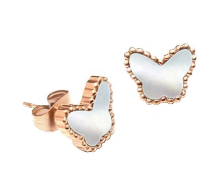 Rosegold Steel - Ohrstecker - Schmetterling Kugelrand