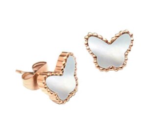 Rosegold Steel - Ear stud - alloy butterfly black and white shell