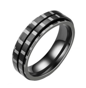 Black Steel - Finger Ring - verschiebbare Nadelstreifen