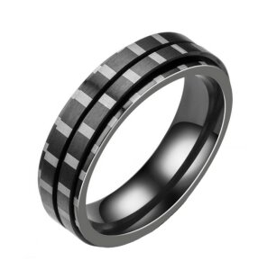 Black Steel - Finger Ring - Pinstripe Adjustable