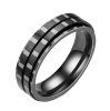 Black Steel - Finger Ring - Pinstripe Adjustable