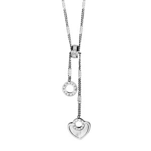 Stainless Steel - Chain Necklace - Heart and Circle Roman...