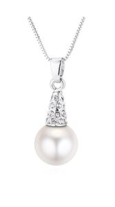 Edelstahl - Halskette - Perle an Kristall H&auml;nger