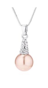 Edelstahl - Halskette - Perle an Kristall Hänger Rose