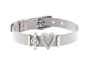 Edelstahl - Mesh Armband - Herz und Kristall Applikation