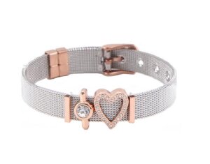 Stainless Steel - Mesh Bracelet - Heart and Crystal