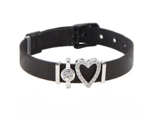 Edelstahl - Mesh Armband - Herz und Kristall Applikation