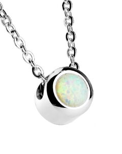 Stainless Steel - Chain Necklace - Bezeled Opal Stone