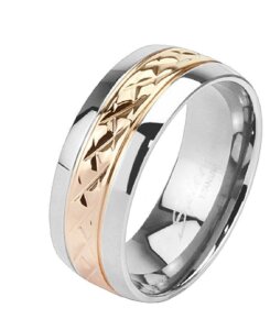 Titanium - Finger Ring - Strip Rosegold diamond cut