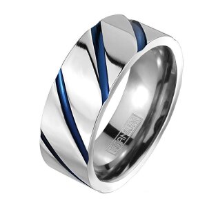 Titan - Finger Ring - Blau gestreift