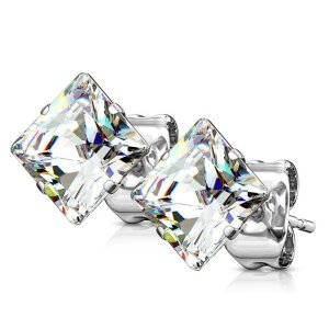 Steel - Ear stud -  Princess Cut Square Zirconia