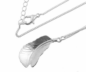 Stainless Steel - long Chain Necklace - Feather