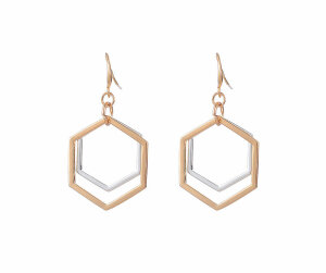 Stainless Steel - Earring - two tone hexagon