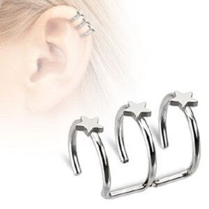 Steel - Clip On Piercing - 3-row decorated with stars