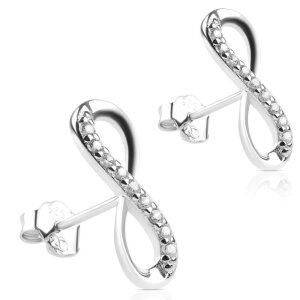 Silver - Ear stud - infinity crystal bow - 925 sterling...