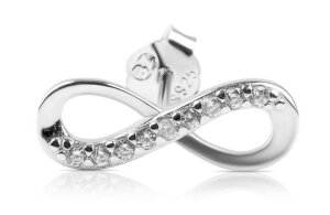 Silver - Ear stud - infinity crystal bow - 925 sterling...