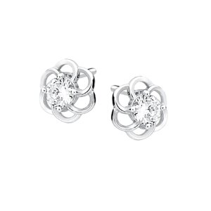 Silver - Ear stud - flower with zirconia stone - 925...