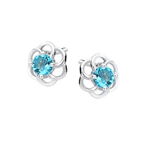 Silver - Ear stud - flower with zirconia stone - 925...