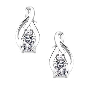 Silver - Ear stud - drop design with zirconia stone - 925...