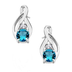 Silver - Ear stud - drop design with zirconia stone - 925...