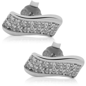 Silver - Ear stud - curved design with zirconia stone - 925 sterling silver