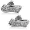 Silver - Ear stud - curved design with zirconia stone - 925 sterling silver