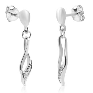 Silver - Ear stud - Tear Drop design with zirconia stone - 925 sterling silver