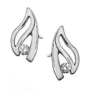 Sterling Silver 925 - Ear stud - filigree leaf shape with...